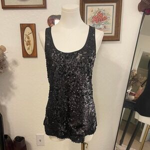 Glam Partycore Black Sequin Scoop Neck Tank‎ Top